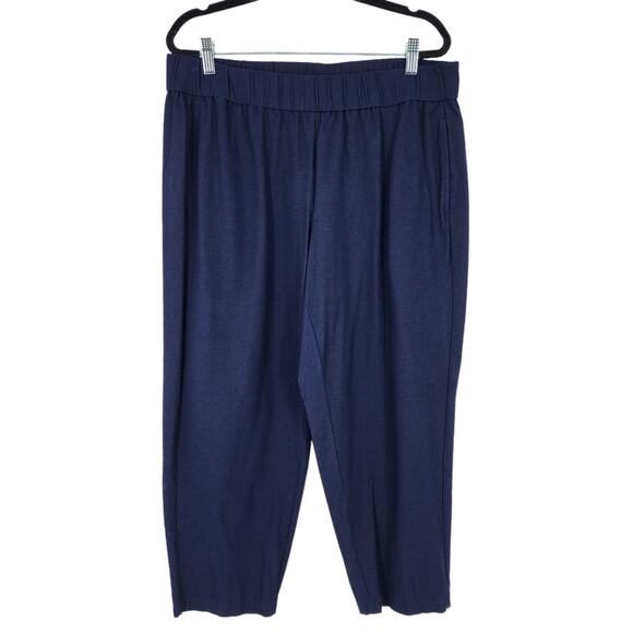 Eileen Fisher System Blue Pull On Viscose Blend Cropped Trouser Pants Size Large - Picture 1 of 4